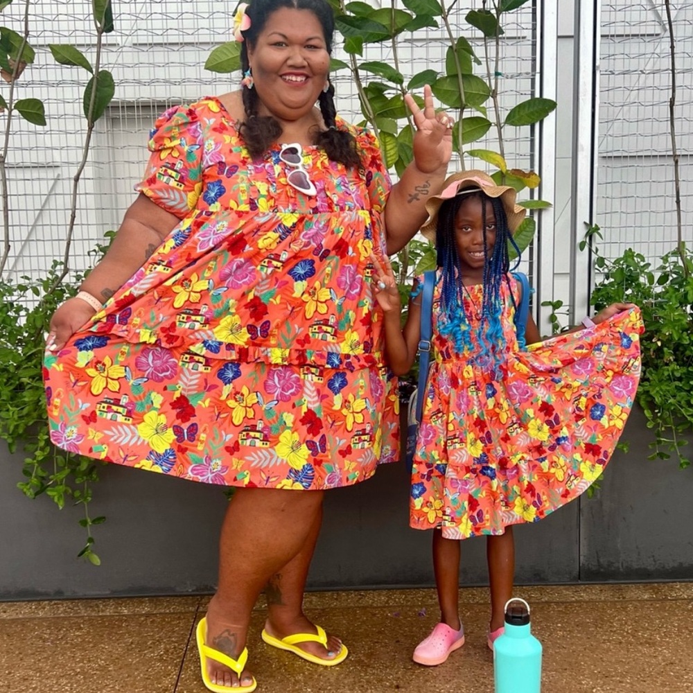 Disney Bright Orange Floral & Butterfly Midi Dress with Puff Sleeves - Picture 7 of 13